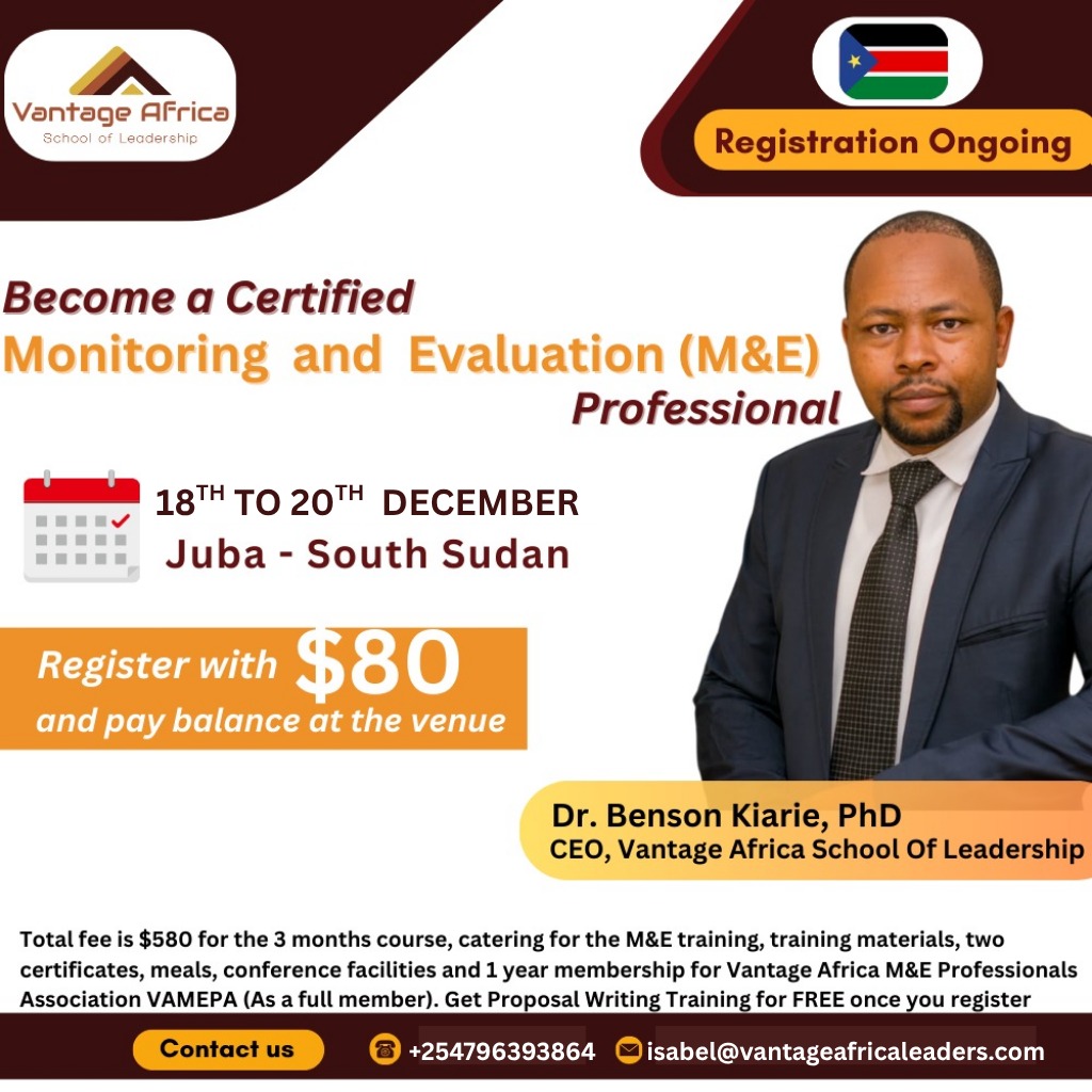 Become a Certified Monitoring and Evaluation Professional - South Sudan  Training .